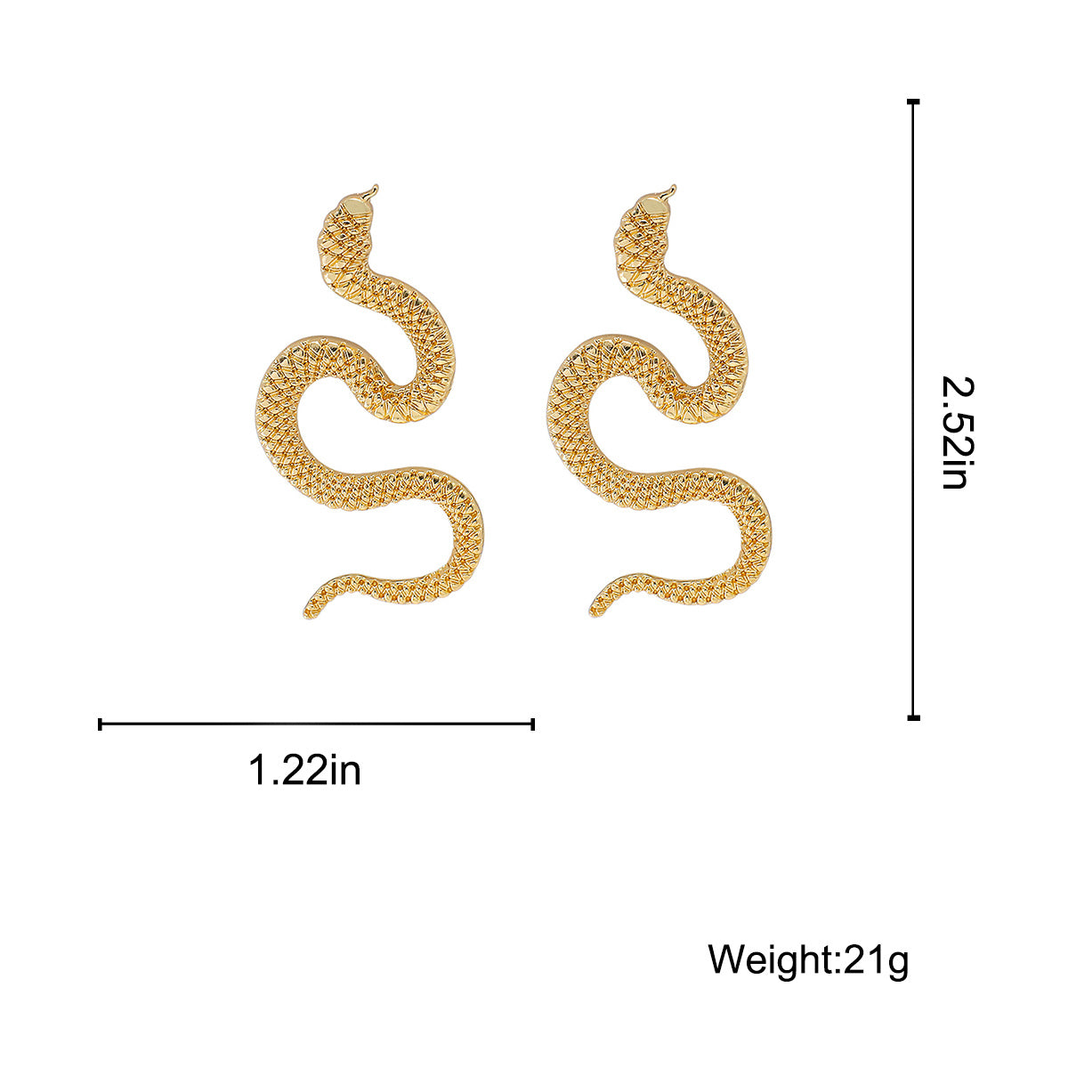 Explosive personality punk wind metal snake earrings alternative tide with carved snake earrings street fashion earrings