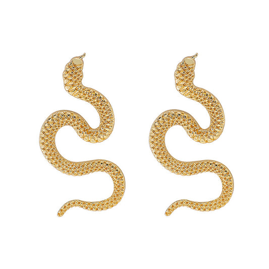 Explosive personality punk wind metal snake earrings alternative tide with carved snake earrings street fashion earrings