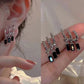 Qiaojin-Cold Style Diamond-Embedded Design Black Zirconium Earrings Fashionable Temperament Three-Layer Earrings Personalized Hip Hop Ins Earrings