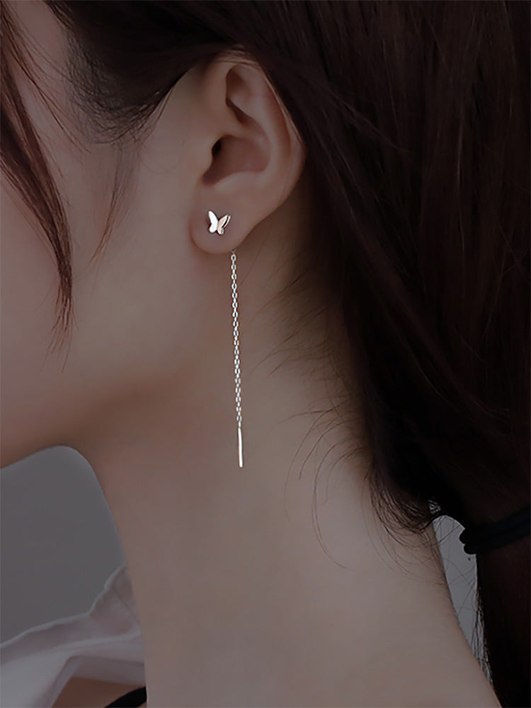 925 sterling silver jewelry small fresh butterfly ear wire earrings earrings female models super fairy niche temperament long INS wind Mori system