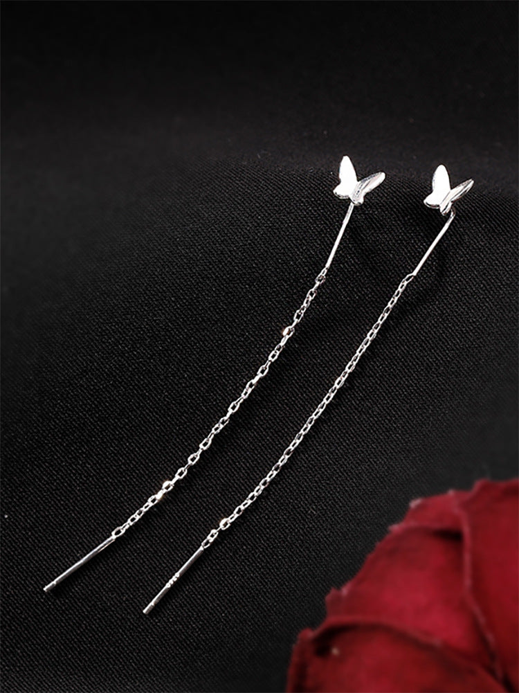 925 sterling silver jewelry small fresh butterfly ear wire earrings earrings female models super fairy niche temperament long INS wind Mori system