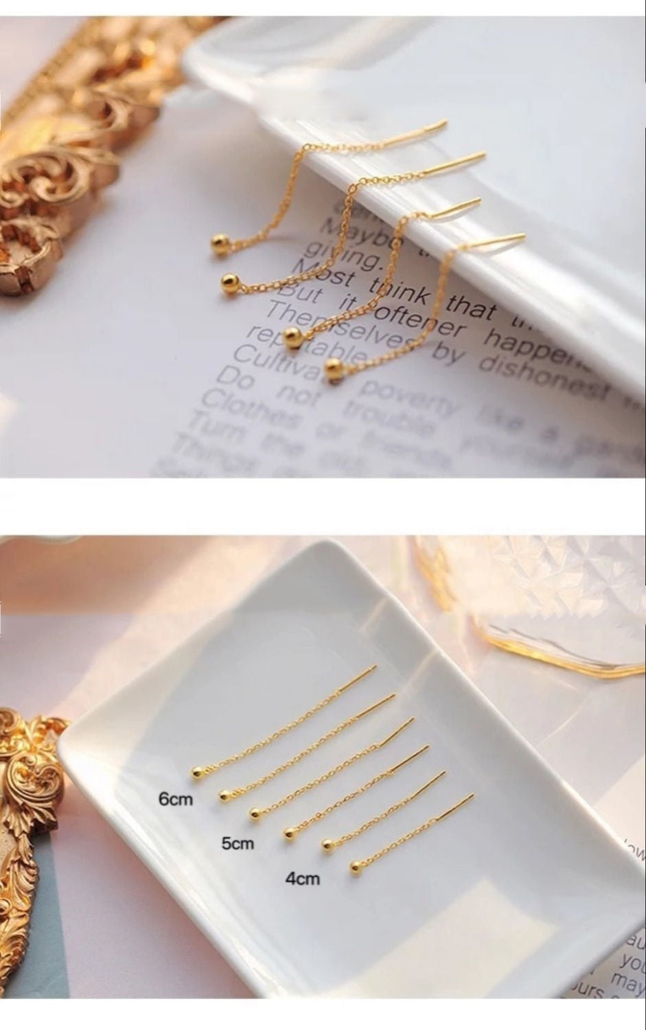 Titanium steel color-protected gold beads round beads beans tassel lines long earrings fairy ear wire