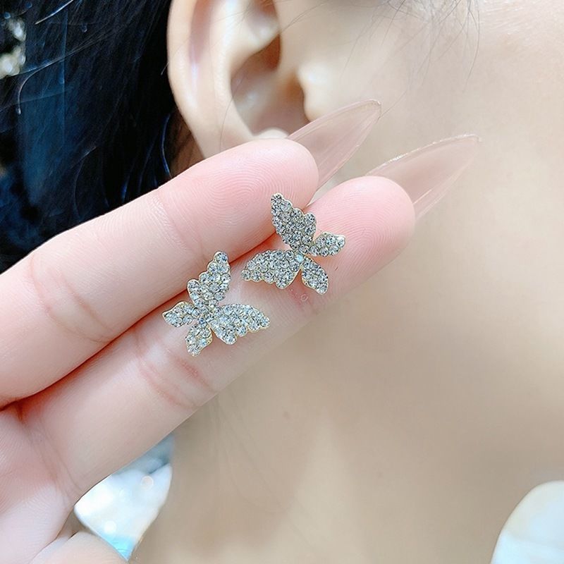 A two wear earrings temperament butterfly models with diamonds earrings light luxury temperament tassel earrings studs earrings female jewelry